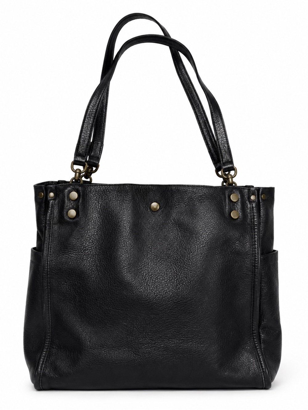 Black Leather Tote with Double Handles